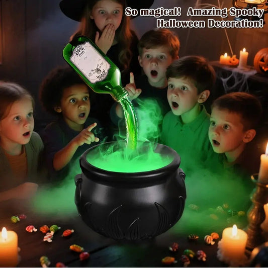 ✨🎃Halloween dekorációk beltéri használatra - Boszorkányok üstje mágikus lebegő bájitalos üvegekkel és ködkészítővel