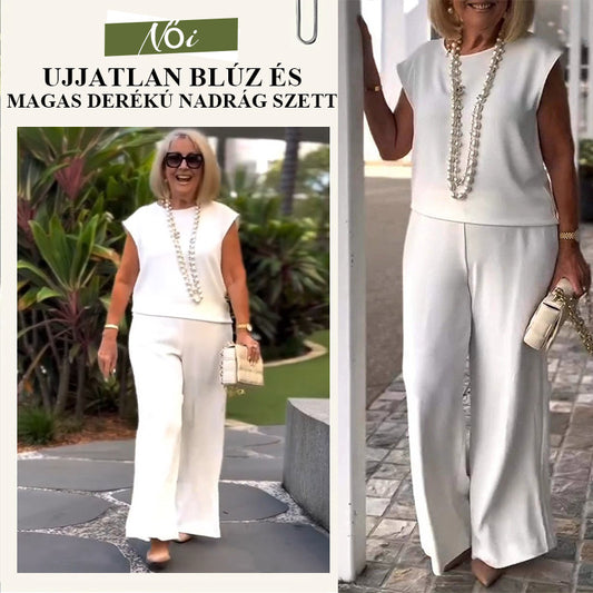 Női rew nyakú ujjatlan felső és nadrág szett