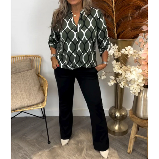 🍀【S-3XL】😍Női geometrikus mintás V-nyakú blúz🌹