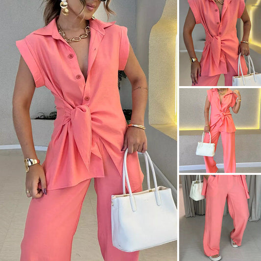 ✨【S-2XL】Elegáns derekú felső és alkalmi nadrág szett