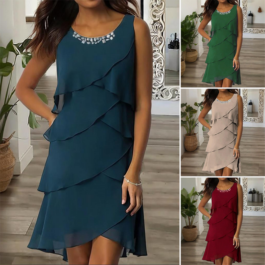 👗Divat strasszos ujjatlan ruha✨