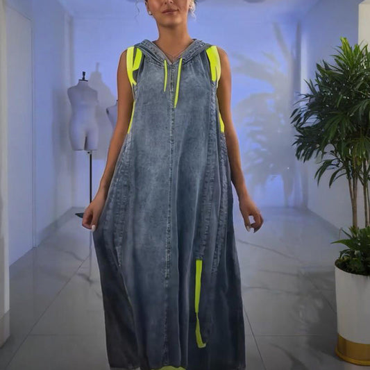 💖Női alkalmi ujjatlan farmer maxiruha