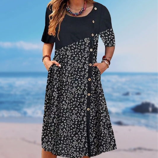 Női patchwork vintage nyomtatott pamut vászon ruha