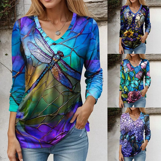 Női nyomtatott hosszú ujjú felső