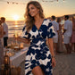 Women's Ruffle Sleeve Sexy Sundress Floral V Neck Short Wrap Dress with Pockets