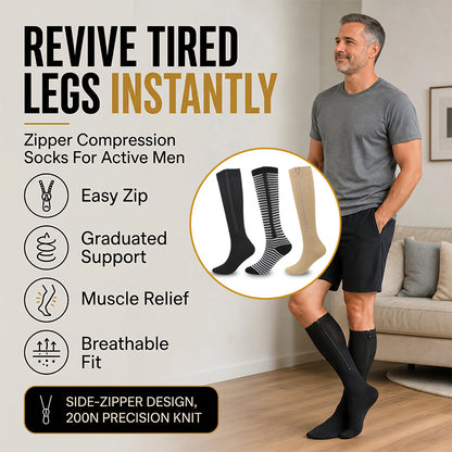🧦🔥Térdig érő kompressziós zokni cipzárral – Légáteresztő tartózokni futáshoz, utazáshoz, munkához és hosszú állóidőhöz