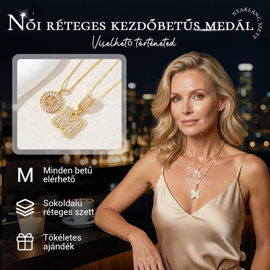 💖Női réteges kezdőbetűs medál nyaklánc szett