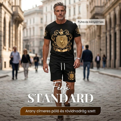 Férfi póló "Arany címer" nyomattal és rövidnadrág