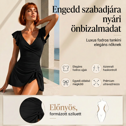 Elegáns női fürdőruha, V-kivágással és hasformáló hatással