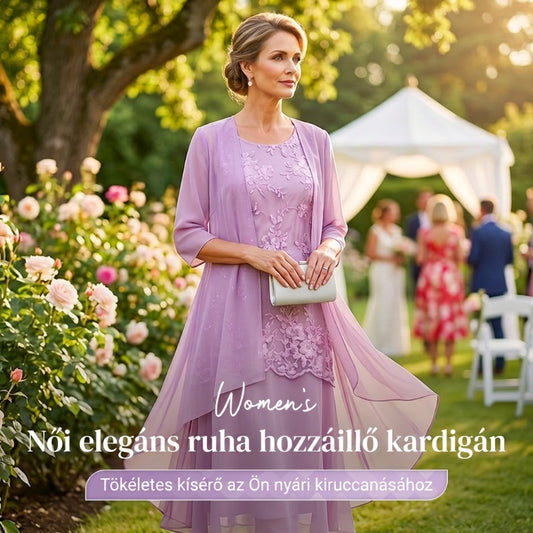 Női térdig érő alkalmi ruha és kardigán szett