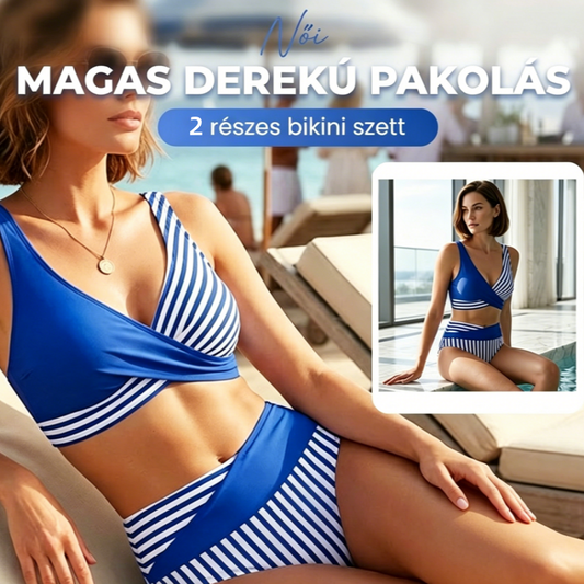 Kétrészes, színes blokkos és csíkos bikini