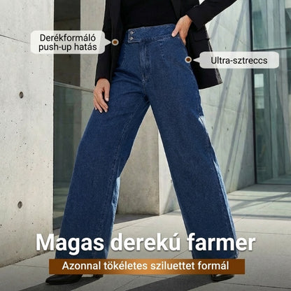 Női magas derekú, széles szárú farmernadrág