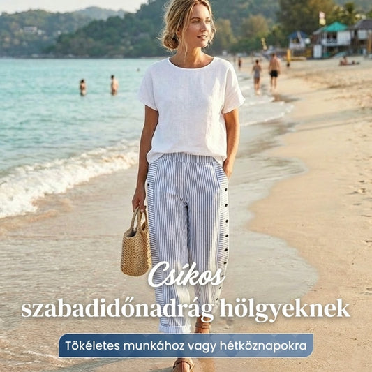 🌸Kényelmes, kék csíkos, oldalsó zsebes nadrág