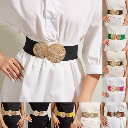 🩰 50% KEDVEZMÉNY MOST! ✨ Női vintage aranycsatos, magas rugalmasságú öv – állítható derékpánt ruhákhoz, szoknyákhoz és nadrágokhoz, időtálló dizájnnal 💫🌟
