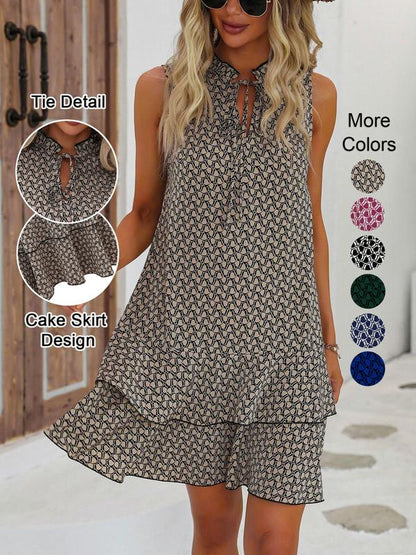 👗Női ruha masnival és geometrikus mintával