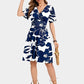 Women's Ruffle Sleeve Sexy Sundress Floral V Neck Short Wrap Dress with Pockets
