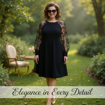 👗 Csipkés patchwork kerek nyakú, hosszú ujjú ruha