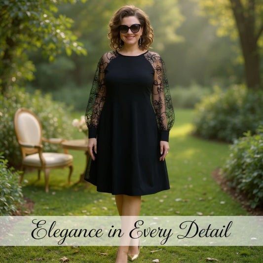 👗 Csipkés patchwork kerek nyakú, hosszú ujjú ruha