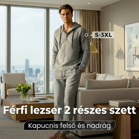 💥Férfi kapucnis, laza felső és nadrág 2 részes szett