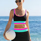 🏖️👙Színes blokkos, patchwork mintás, nylonból készült, sportos, 3 részes bikini szett