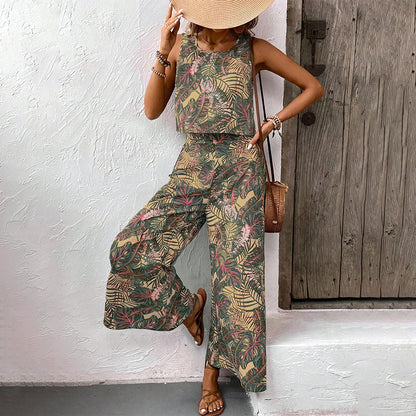 Női mintás szett: ujjatlan felső és bő nadrág