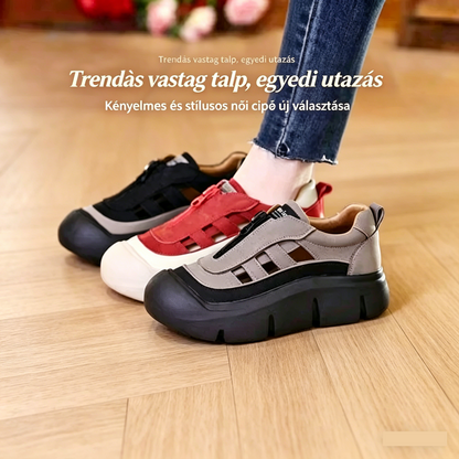 Női retro cipzárral ellátott, üreges talpú cipő