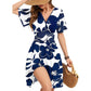 Women's Ruffle Sleeve Sexy Sundress Floral V Neck Short Wrap Dress with Pockets