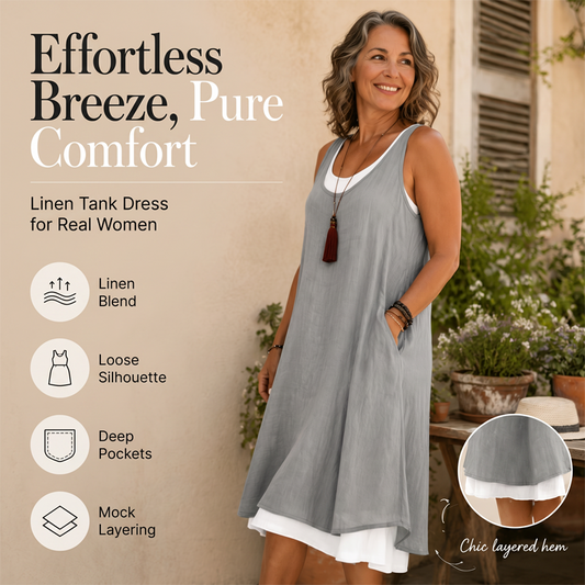 【S-3XL】✨Női hétköznapi laza ujjatlan hamis kétrészes tank ruha
