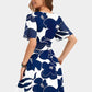 Women's Ruffle Sleeve Sexy Sundress Floral V Neck Short Wrap Dress with Pockets