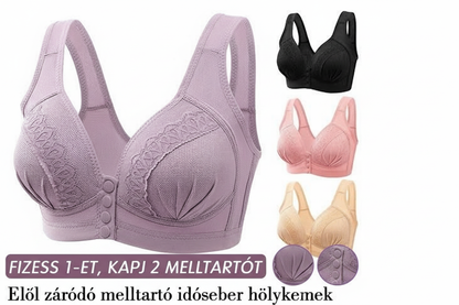 🔥 1+1 INGYEN! Előlapi rögzítésű melltartó idősebb hölgyeknek 💕 S-9XL Nagy méret | Lélegző pamut | 🚚 Utánvétes fizetés