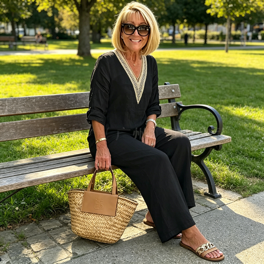 【S-3XL】✨Női V-nyakú felső és széles szárú nadrág