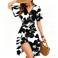 Women's Ruffle Sleeve Sexy Sundress Floral V Neck Short Wrap Dress with Pockets