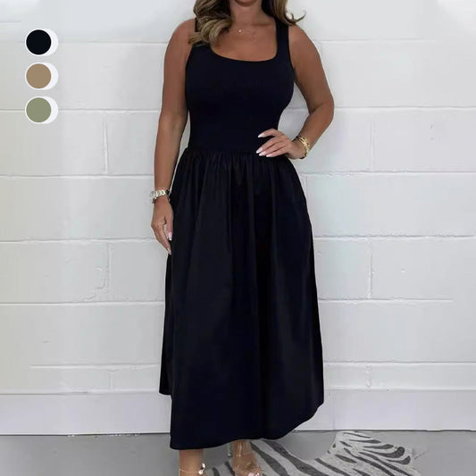 🌷Női alkalmi egyszínű egyszínű ujjatlan ruha👗