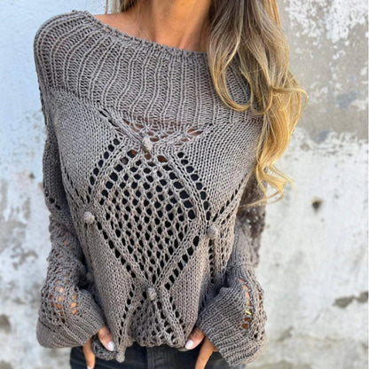 Elementi essenziali dell'autunno🔥Maglione con scollo rotondo in maglia scavata🔥 - In offerta