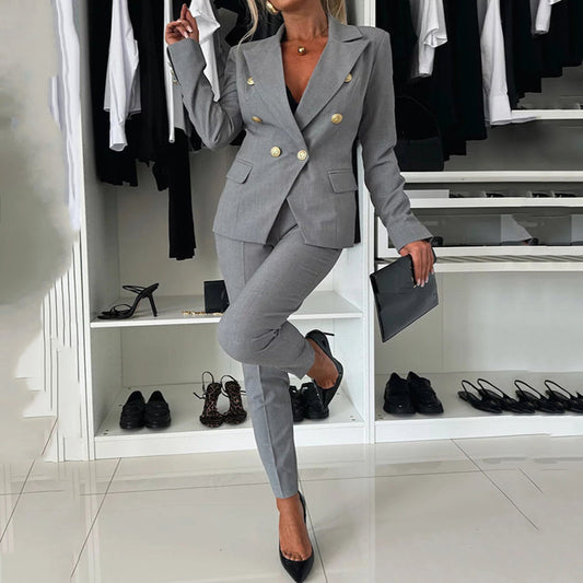 Set Di Pantaloni Sartoriali E Blazer Doppiopetto Da Donna