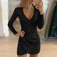 Női szikrázó flitteres V-nyakú bodycon ruha