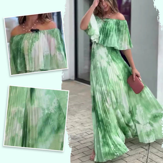 🌿Női nyomtatott pliszírozott pánt nélküli ruha