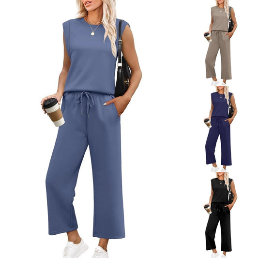 【S-2XL】🌸Női ujjatlan felső és széles szárú nadrág 2 részes szett