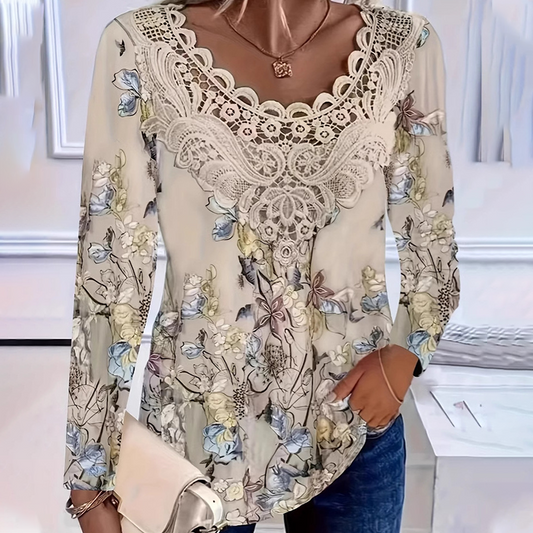 🌸 Női elegáns csipkével szegélyezett hosszú ujjú blúz 👚✨
