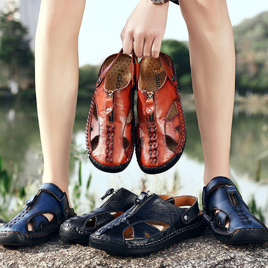 🏆Kézzel készített valódi bőrből🥇Férfi alkalmi átalakítható hátsó pántos szandálok