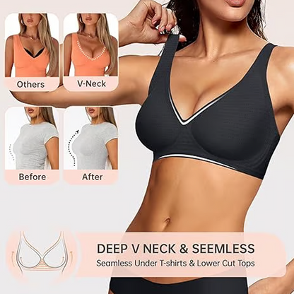 🥰 Mélyen dekoltált, V alakú, push-up, merevítő nélküli, varrás nélküli zselés melltartó👙🔥