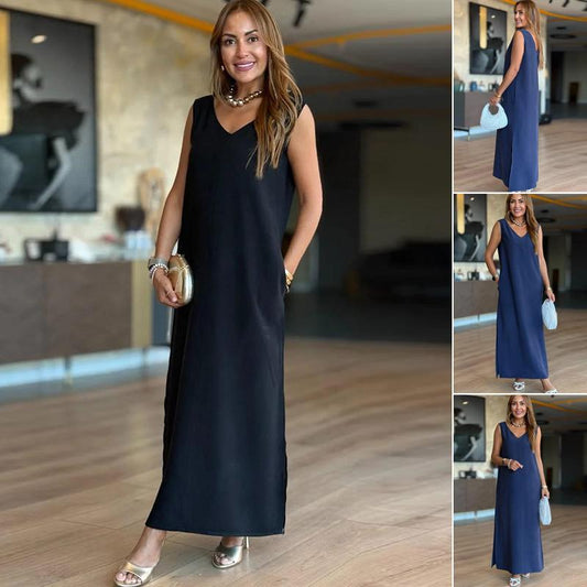 💕Női elegáns V-nyakú ujjatlan ruha
