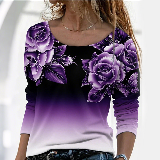 【S-4XL】🌺Virágmintás hosszú ujjú, kerek nyakú felső