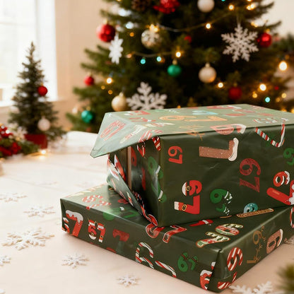 🌲Vidám karácsonyi csomagolópapír számmintával