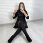 Elegant Long Sleeve Pleated Panel Dress