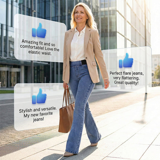 👖 Női magas derekú, rugalmas, tágas szárú farmernadrág