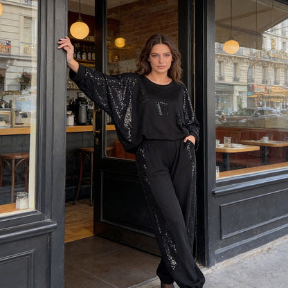 Elegáns, kerek nyakú flitteres alkalmi szett