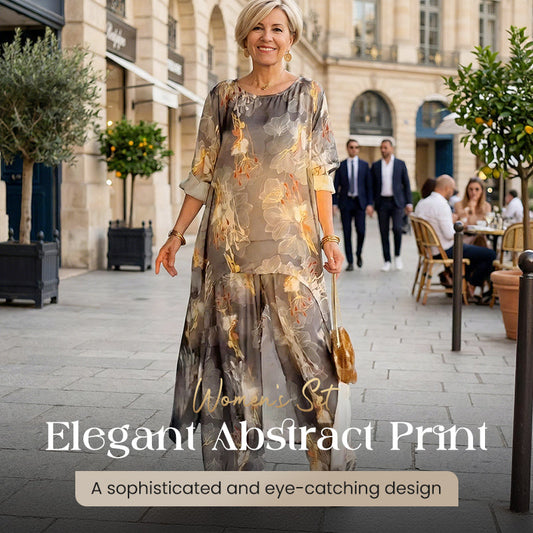 Női virágmintás aszimmetrikus tunika és nadrág szett