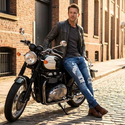 Férfi stílusos, szakadt skinny farmer