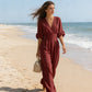 🎊Elegáns, V-nyakú, széles szárú, derékban szűkített, karcsúsító jumpsuit